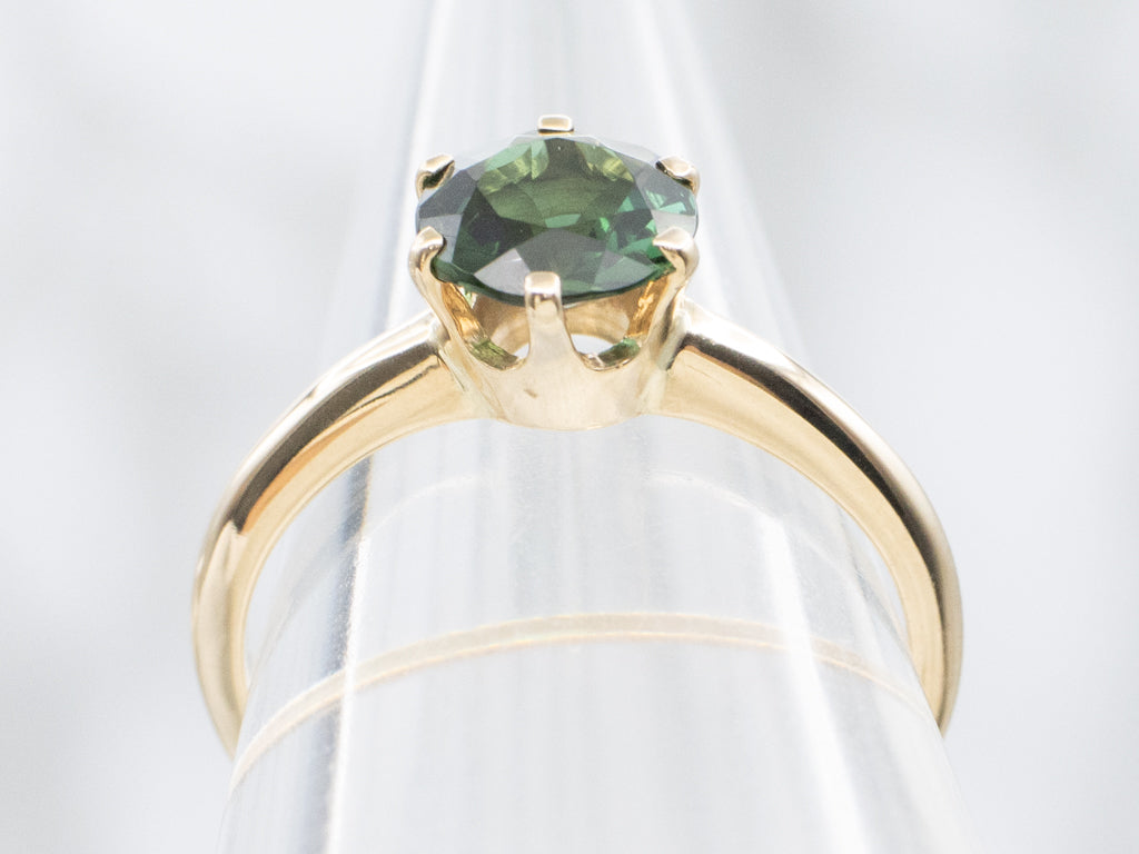 Green Tourmaline Six-Prong Gold Solitaire Ring