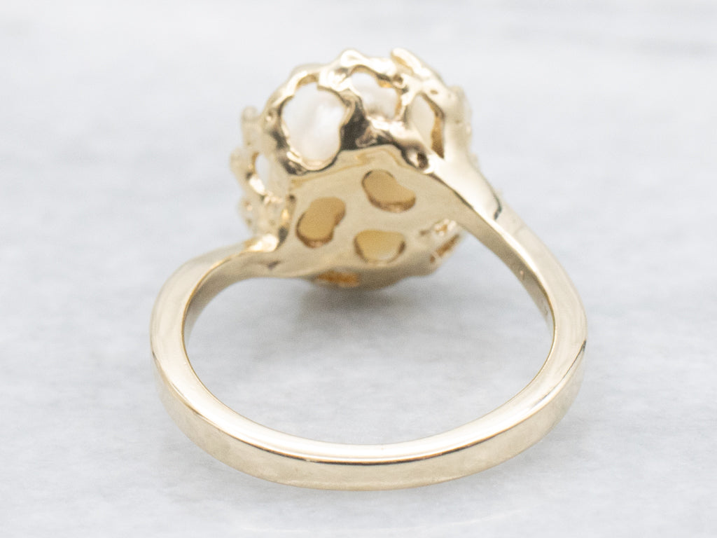 Natural Pearl Diamond and Gold Bypass Ring