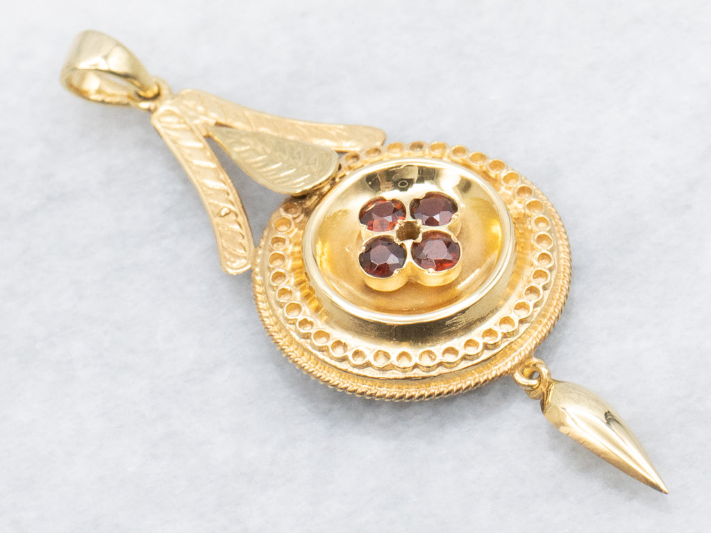 Yellow Gold and Garnet Cluster Antique Drop Pendant