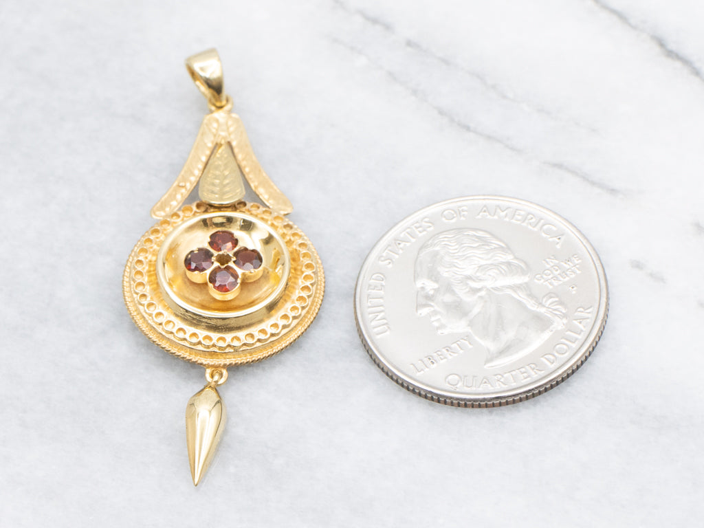 Yellow Gold and Garnet Cluster Antique Drop Pendant