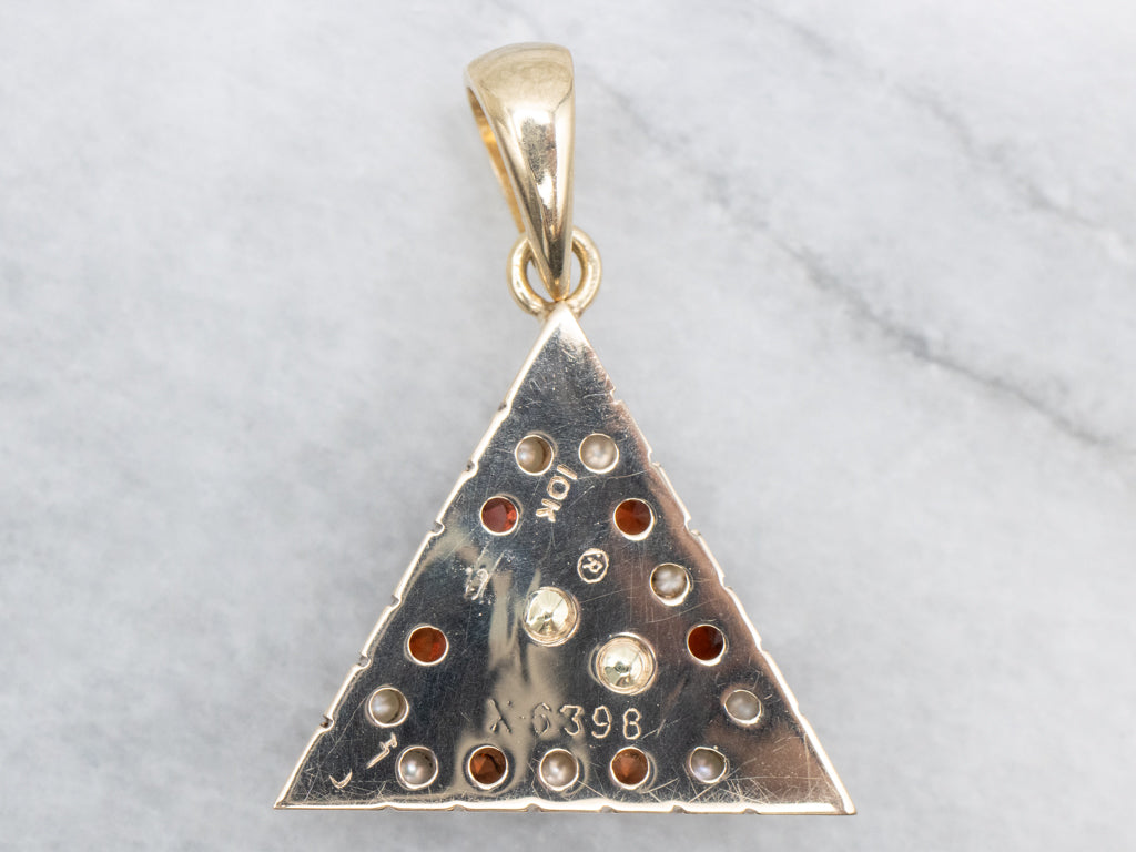 Antique Seed Pearl and Garnet Gold Triangle Stickpin Conversion Pendant