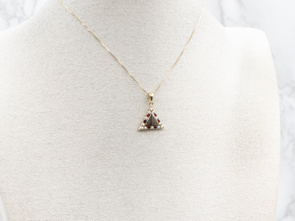 Antique Seed Pearl and Garnet Gold Triangle Stickpin Conversion Pendant