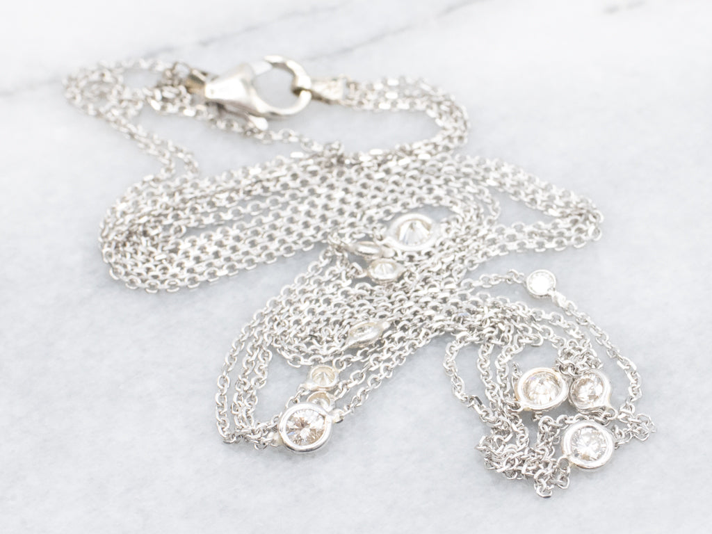Triple Strand Bezel-Set Diamond Cable-Link Station Chain