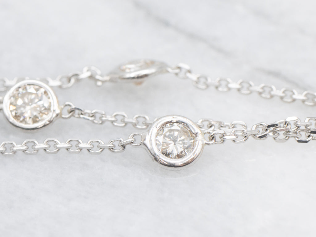 Triple Strand Bezel-Set Diamond Cable-Link Station Chain