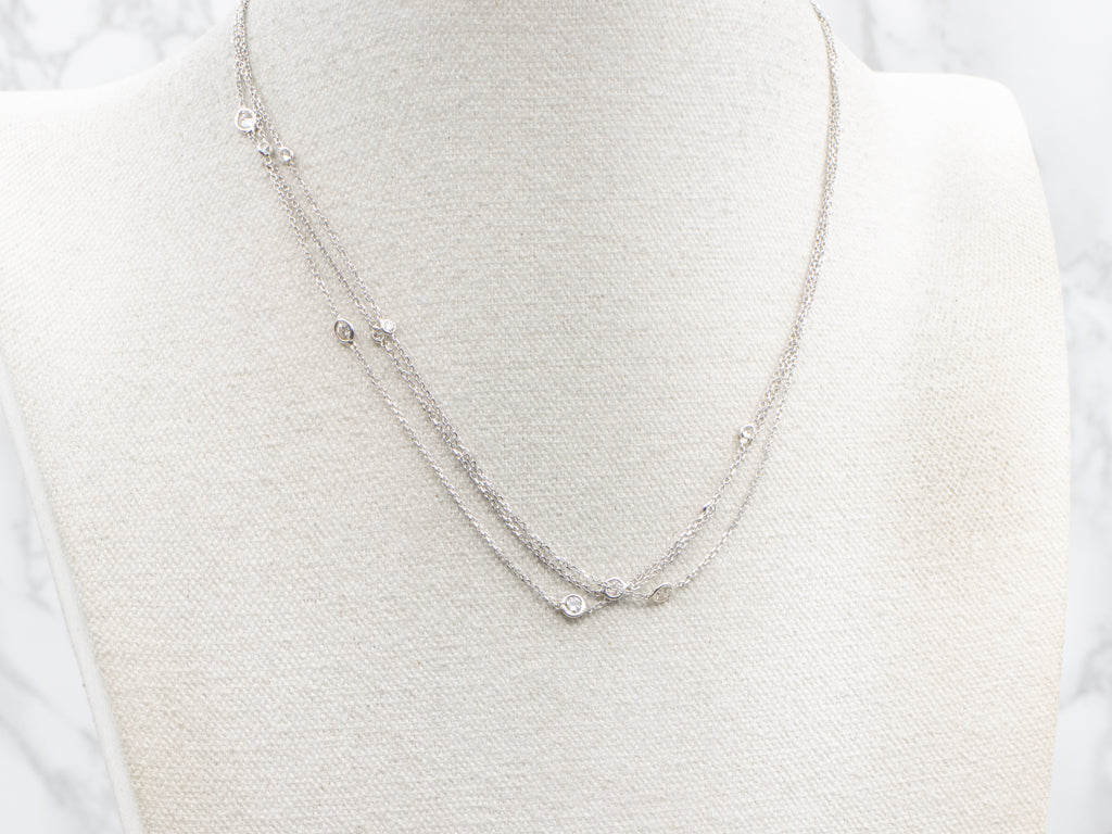 Triple Strand Bezel-Set Diamond Cable-Link Station Chain
