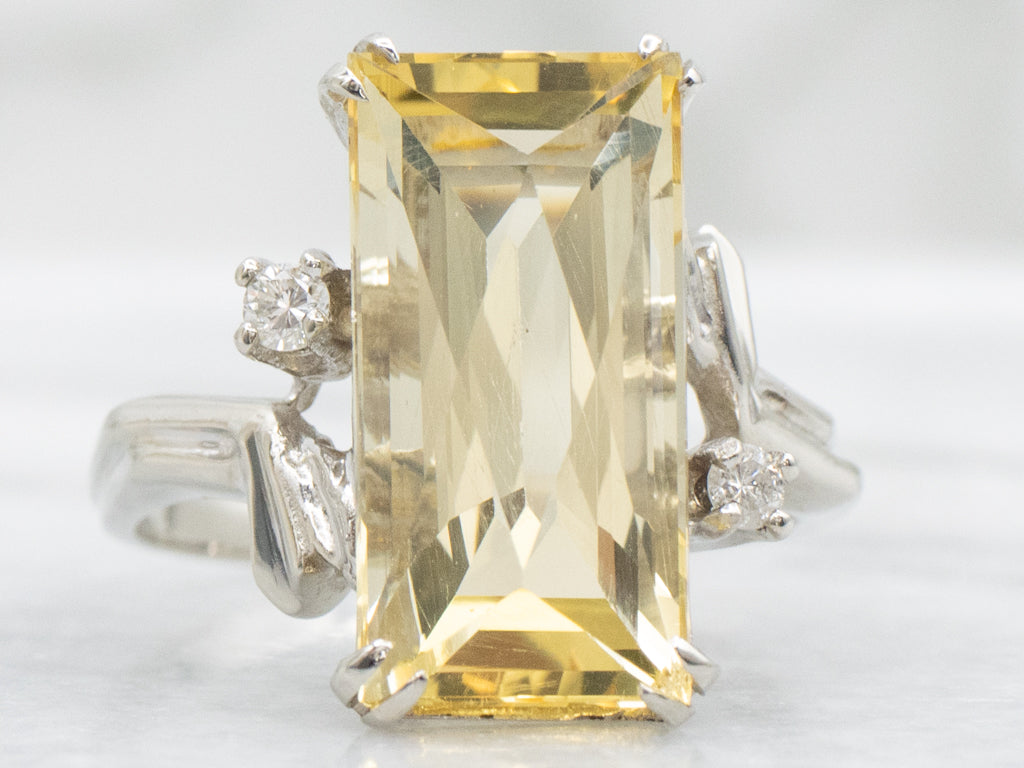 Yellow Quartz and Diamond White Gold Bypass Cocktail Ring