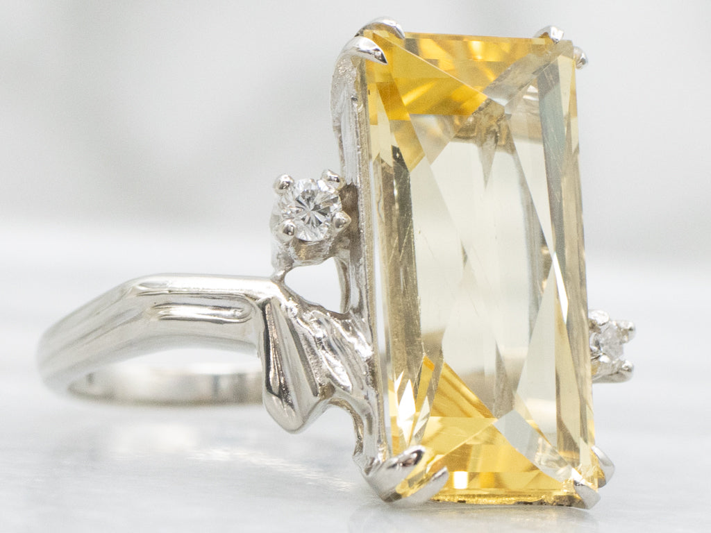 Yellow Quartz and Diamond White Gold Bypass Cocktail Ring