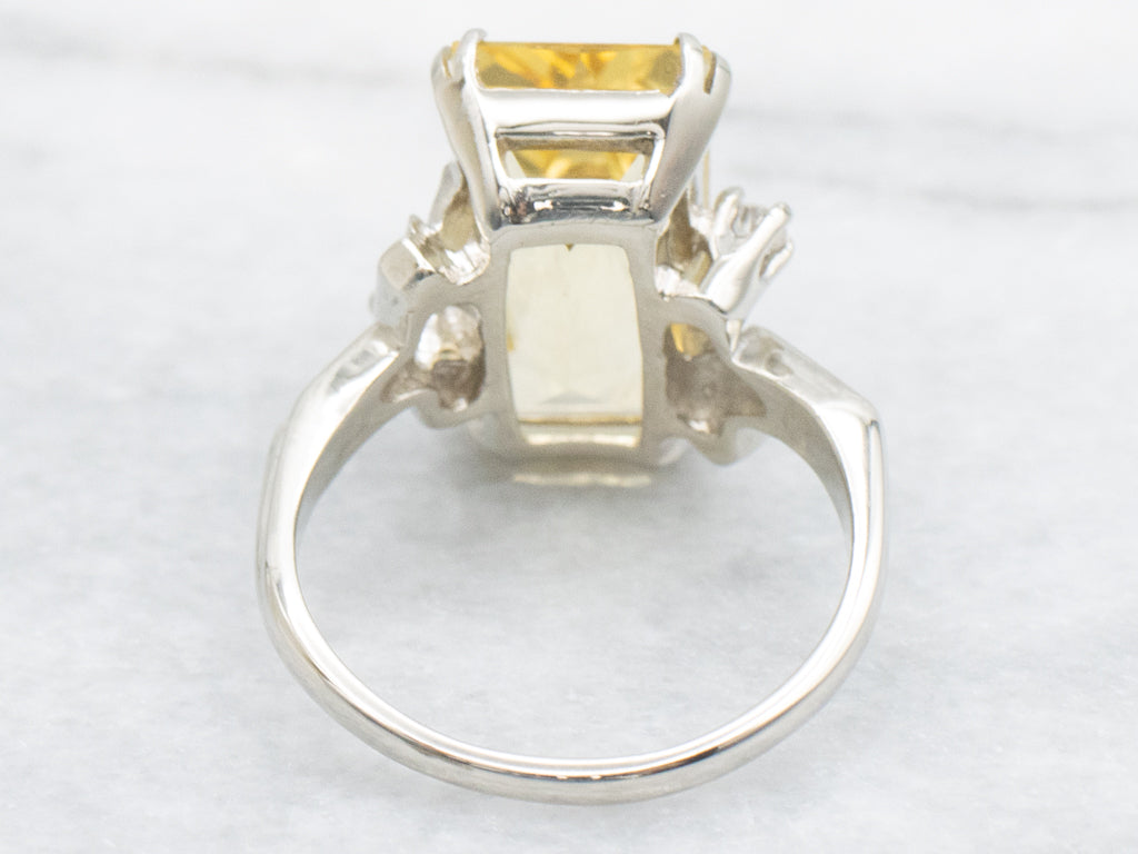 Yellow Quartz and Diamond White Gold Bypass Cocktail Ring