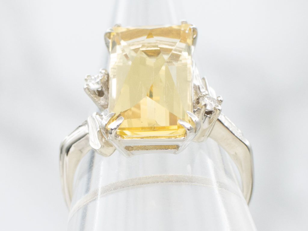Yellow Quartz and Diamond White Gold Bypass Cocktail Ring