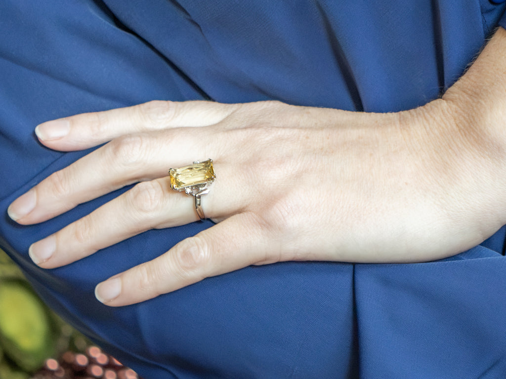 Yellow Quartz and Diamond White Gold Bypass Cocktail Ring