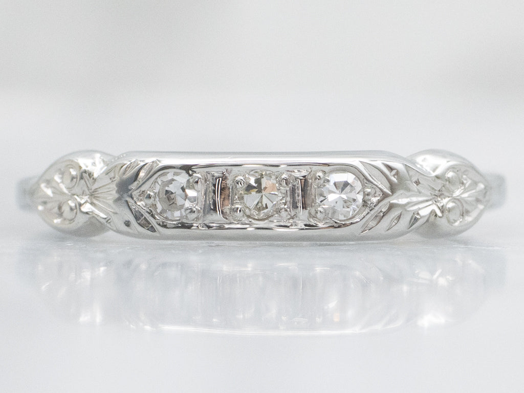 Vintage Three-Stone Diamond White Gold Band