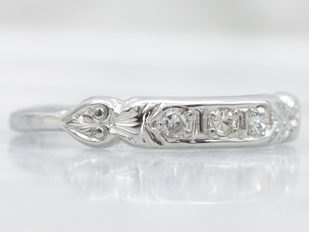 Vintage Three-Stone Diamond White Gold Band