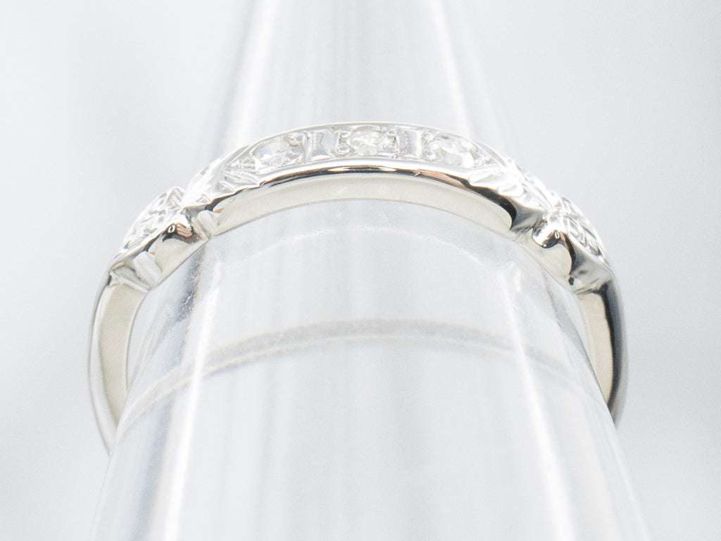 Vintage Three-Stone Diamond White Gold Band