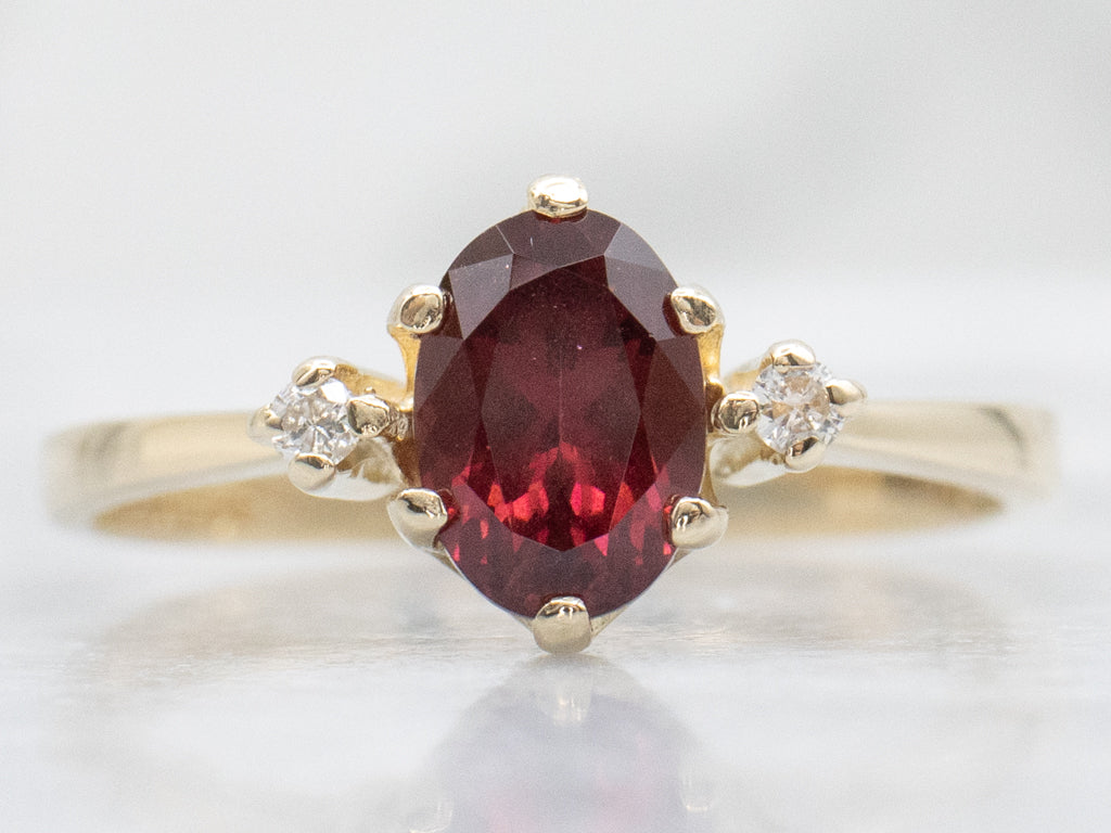 Garnet and Diamond Gold Three Stone Ring