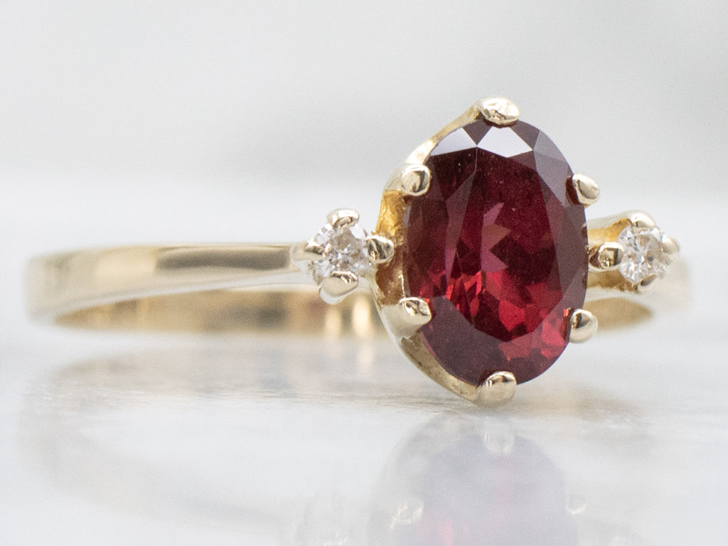 Garnet and Diamond Gold Three Stone Ring