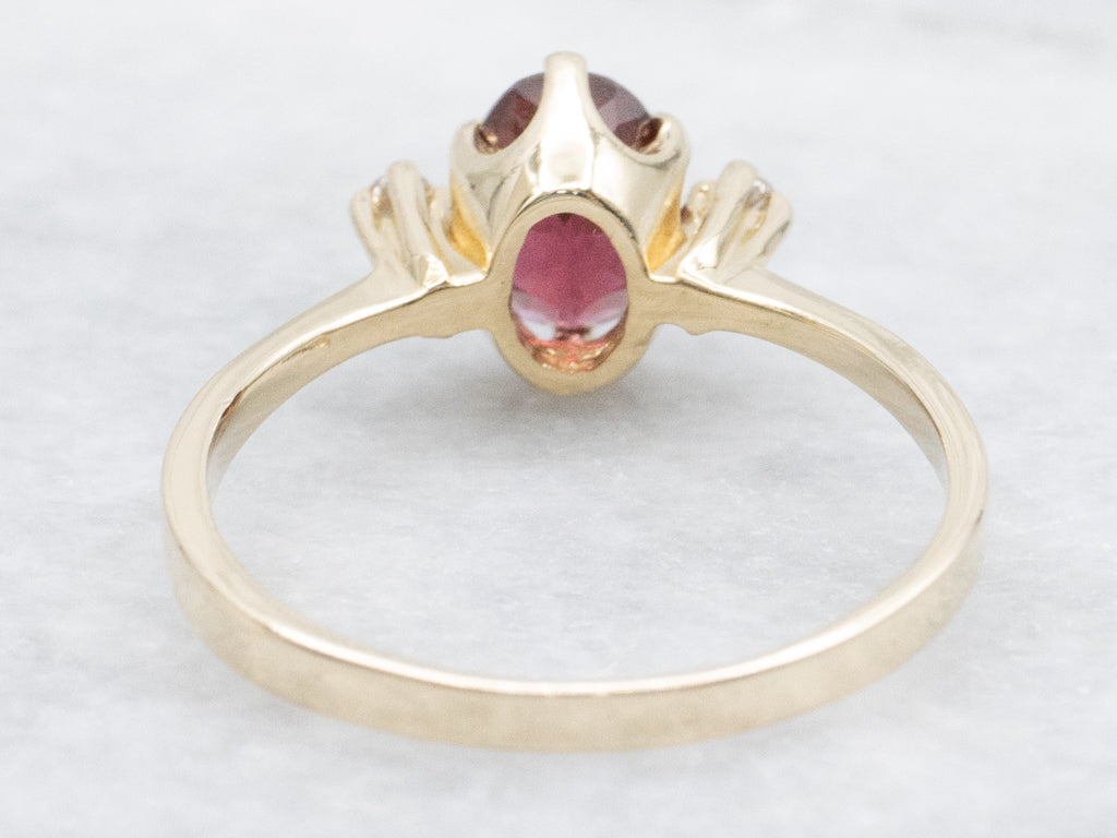 Garnet and Diamond Gold Three Stone Ring