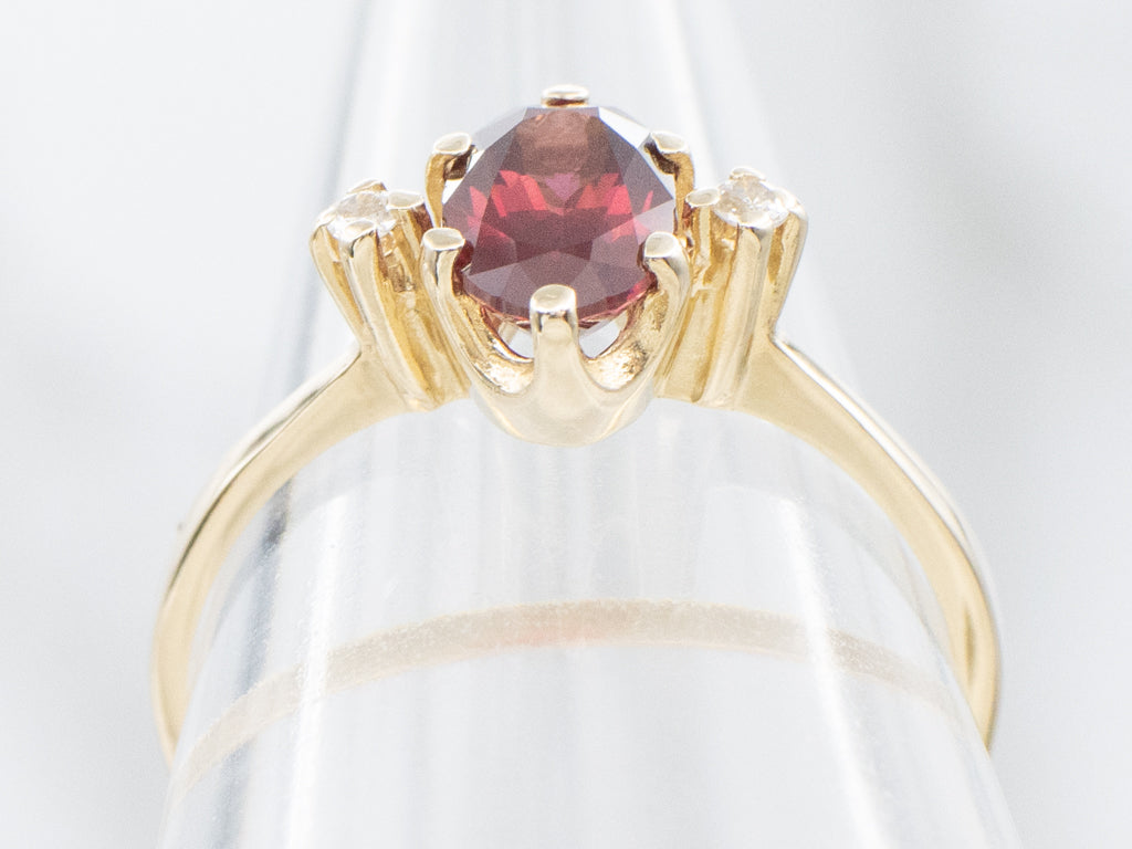 Garnet and Diamond Gold Three Stone Ring
