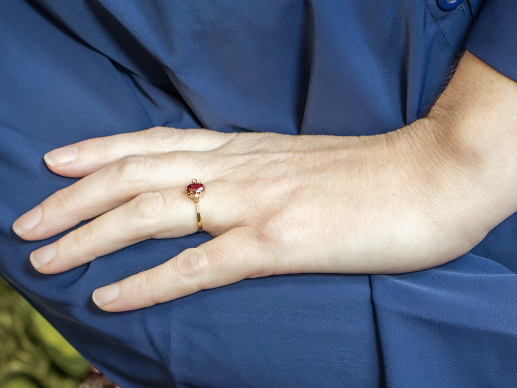 Garnet and Diamond Gold Three Stone Ring