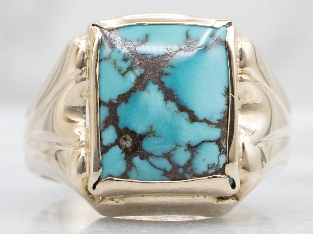 Men's Mid-Century Turquoise and Gold Statement Ring