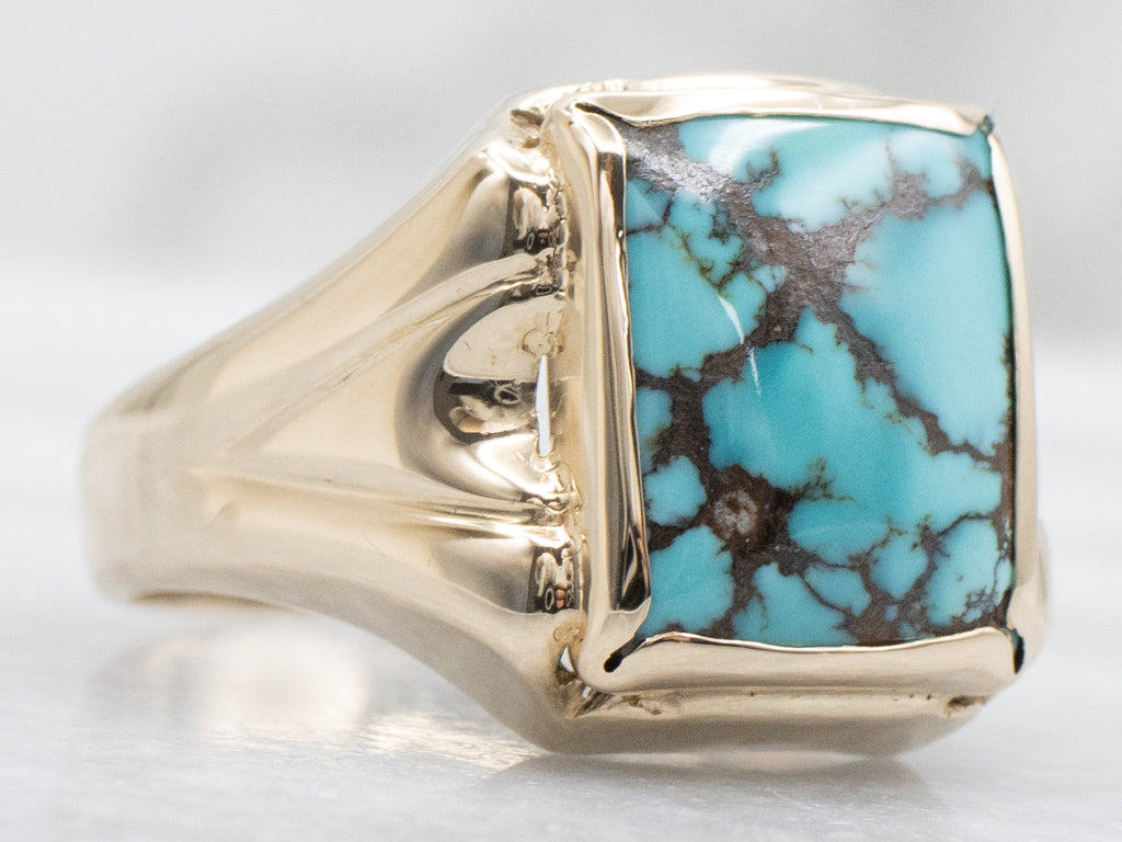 Men's Mid-Century Turquoise and Gold Statement Ring