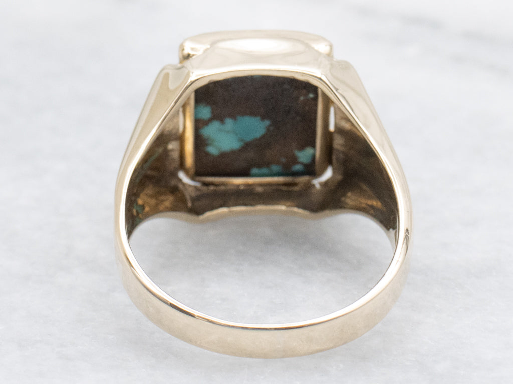 Men's Mid-Century Turquoise and Gold Statement Ring