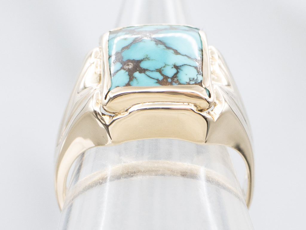 Men's Mid-Century Turquoise and Gold Statement Ring