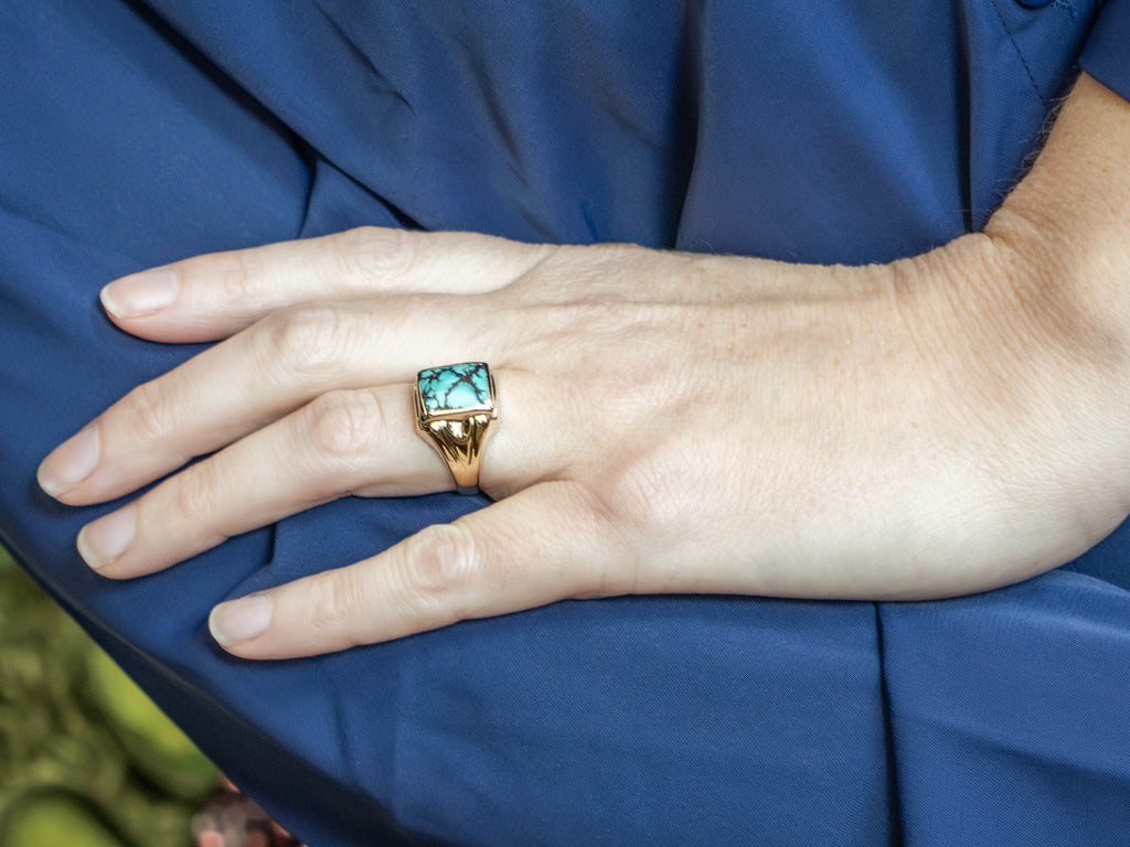 Men's Mid-Century Turquoise and Gold Statement Ring