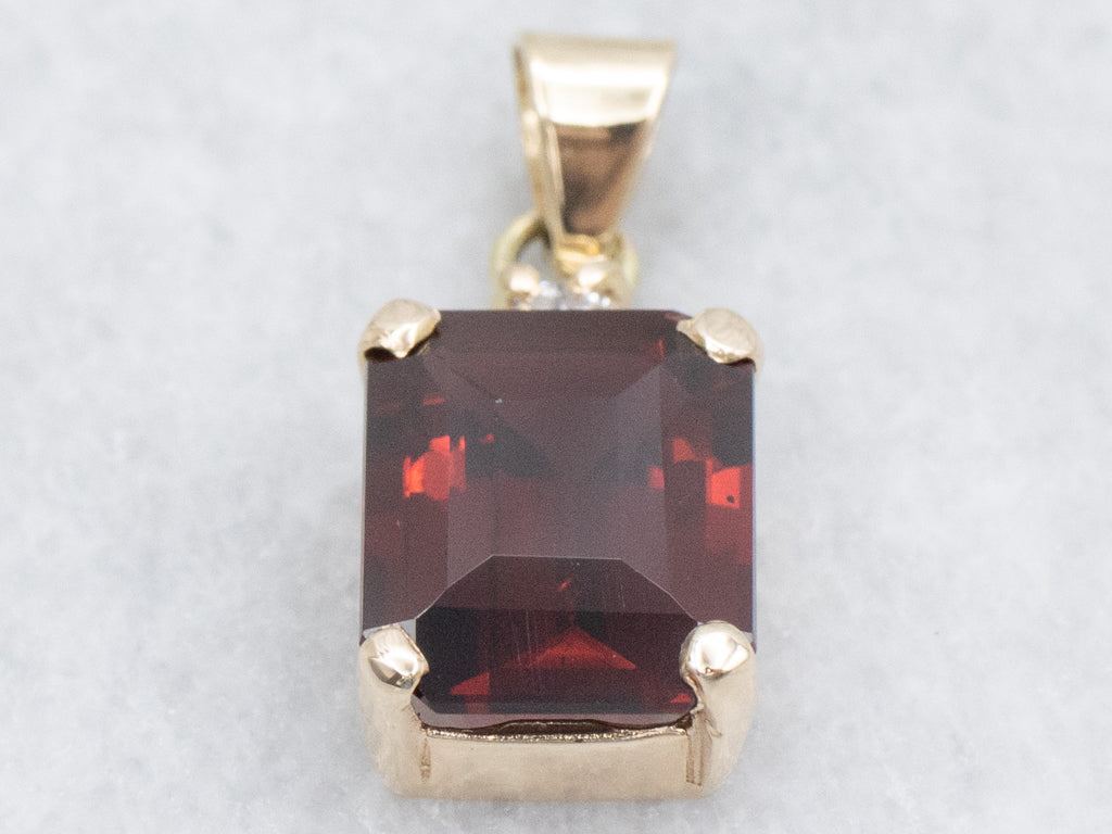 Garnet Yellow Gold Pendant with Diamond Accent