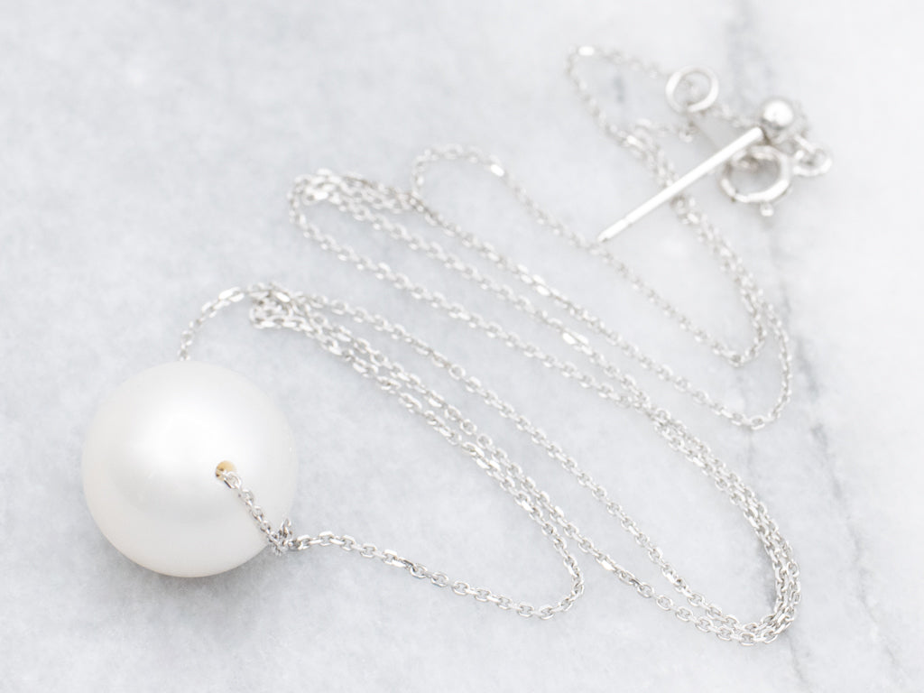 Italian White Gold Saltwater Pearl Slide Necklace