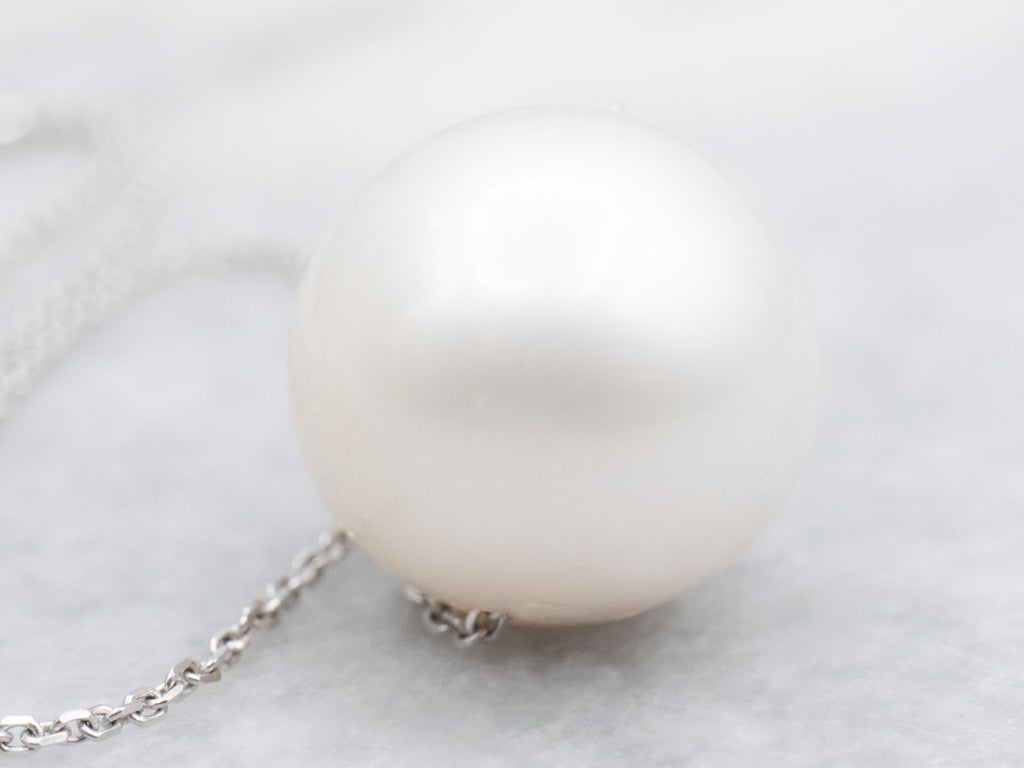 Italian White Gold Saltwater Pearl Slide Necklace