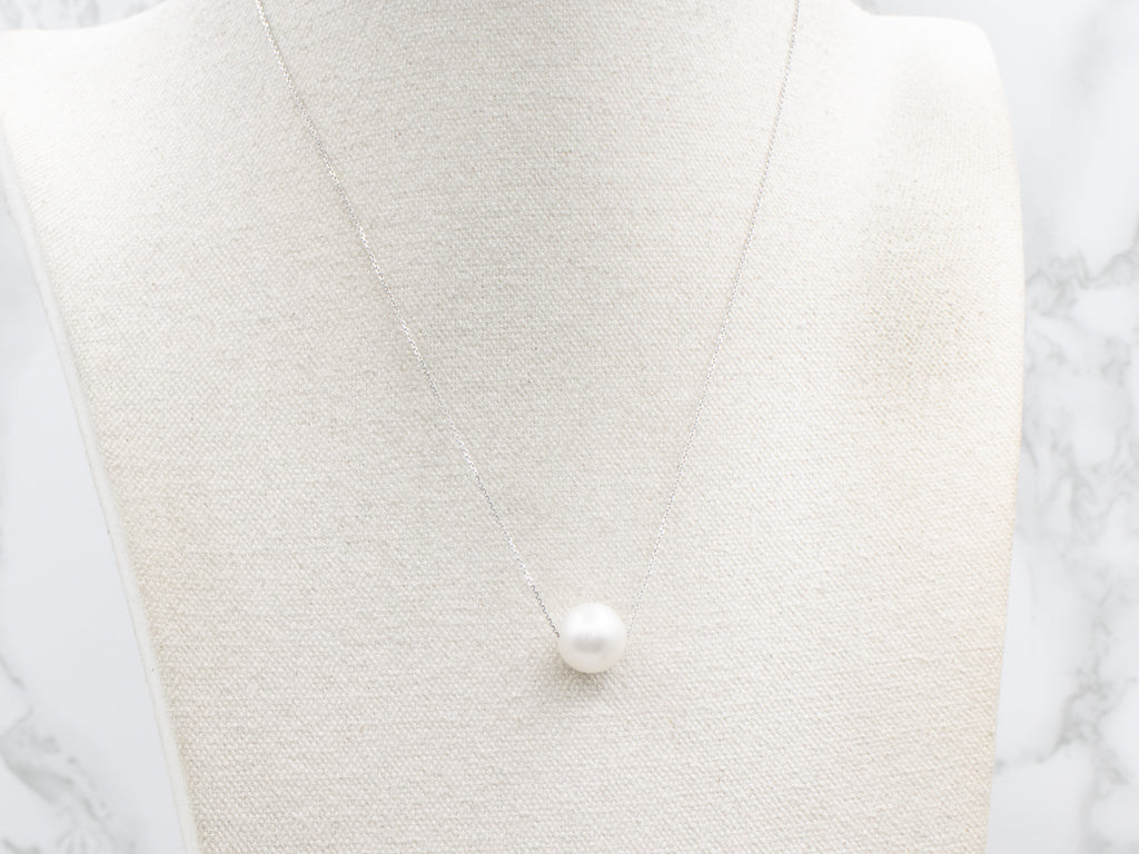Italian White Gold Saltwater Pearl Slide Necklace