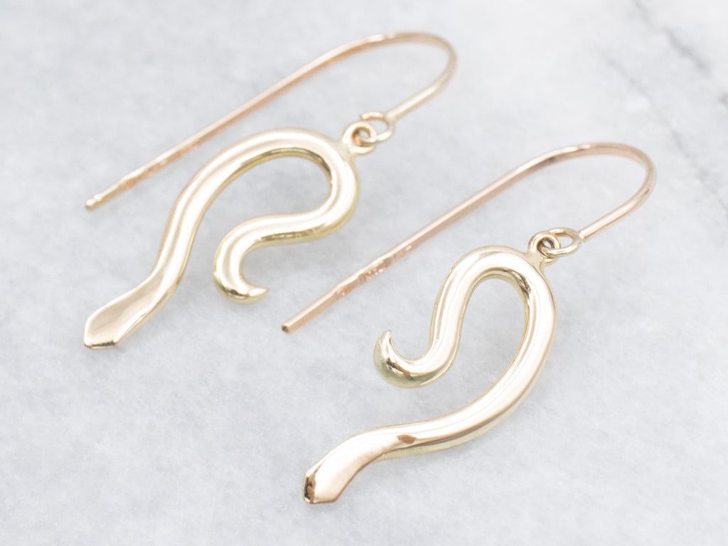 Stylized Italian Gold Snake Drop Earrings