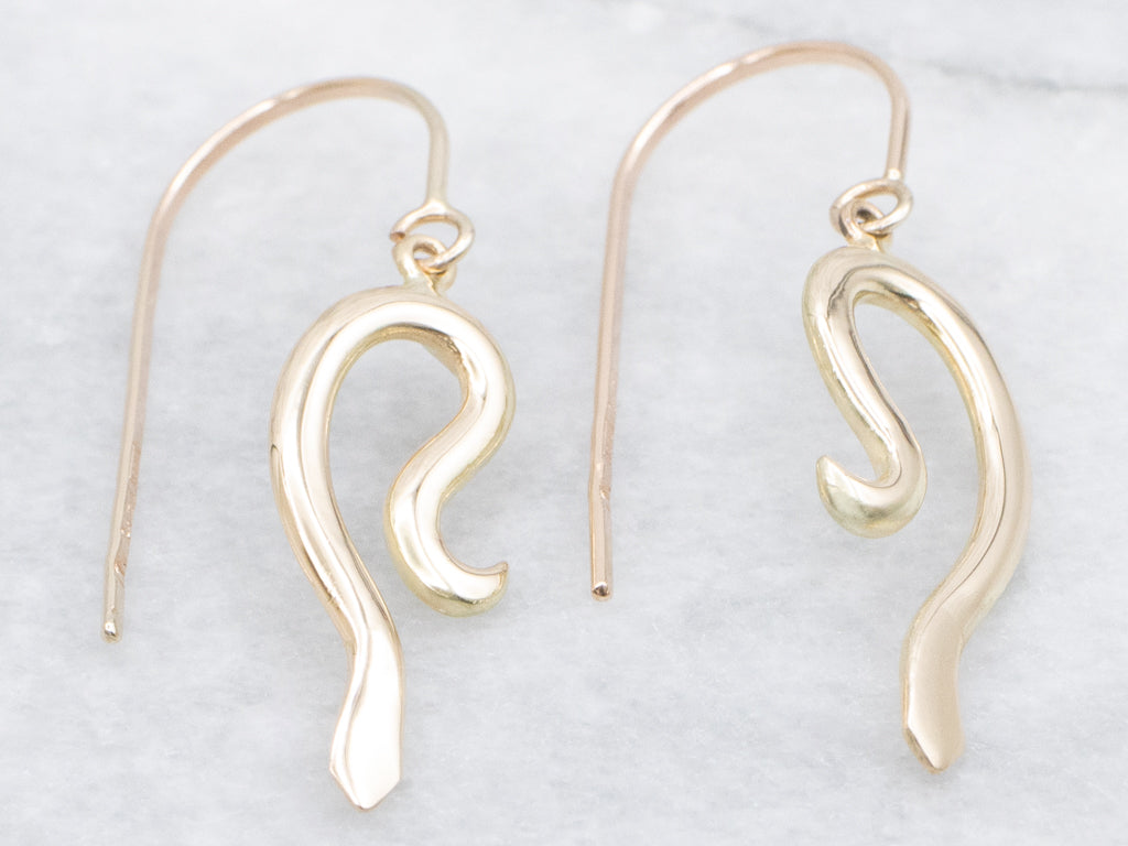 Stylized Italian Gold Snake Drop Earrings