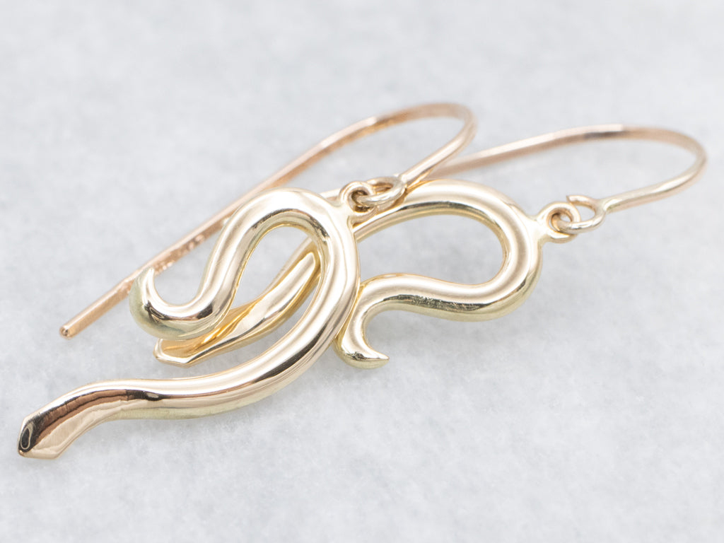 Stylized Italian Gold Snake Drop Earrings
