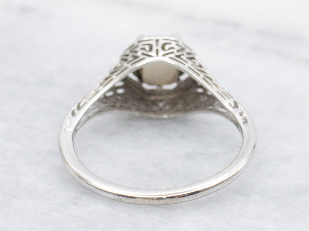 Antique Cushion-Cut Diamond Filigree Engagement Ring