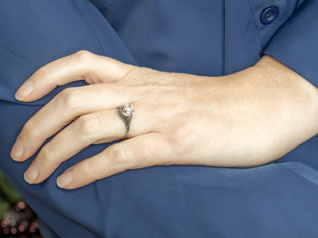 Antique Cushion-Cut Diamond Filigree Engagement Ring