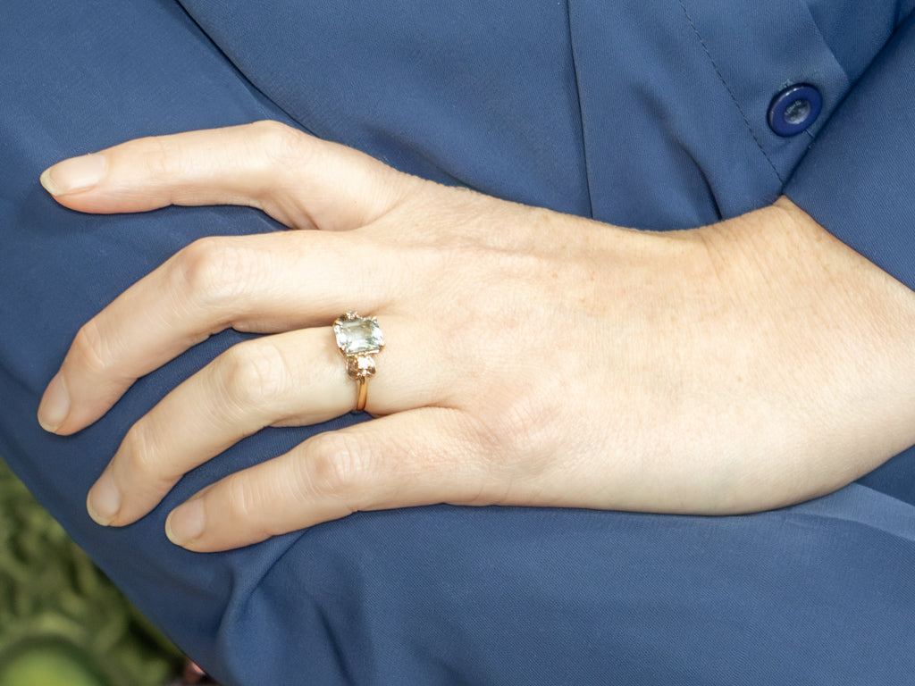 Blue Topaz Yellow Gold Ring with Spinel Accents