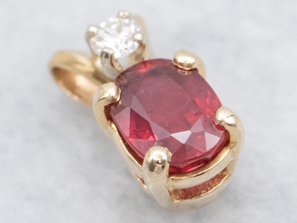 Oval-Cut Ruby and Diamond Gold Pendant with Split Bail