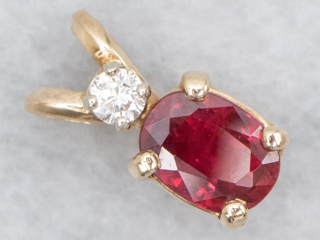 Oval-Cut Ruby and Diamond Gold Pendant with Split Bail