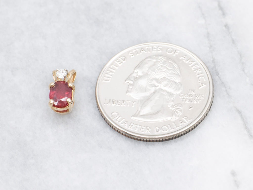 Oval-Cut Ruby and Diamond Gold Pendant with Split Bail