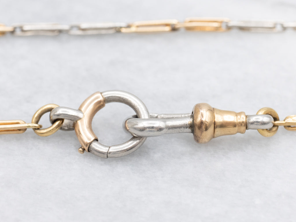 Alternating Gold and Platinum Antique Bar Link Pocket Watch Chain