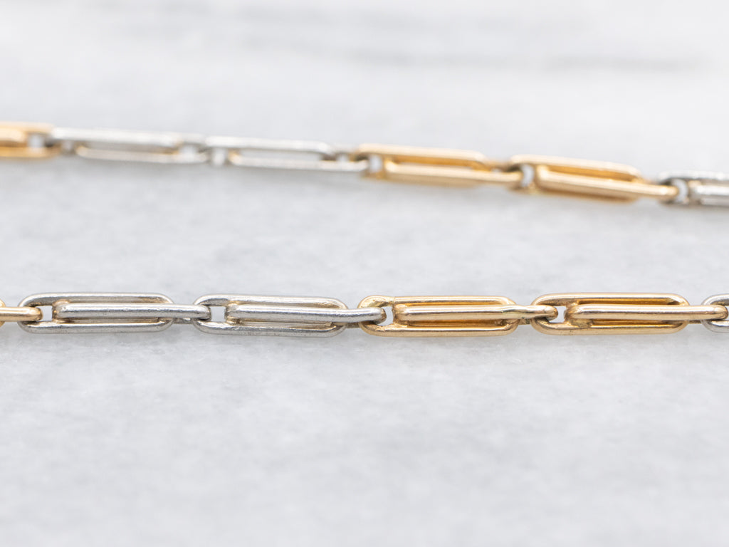 Alternating Gold and Platinum Antique Bar Link Pocket Watch Chain