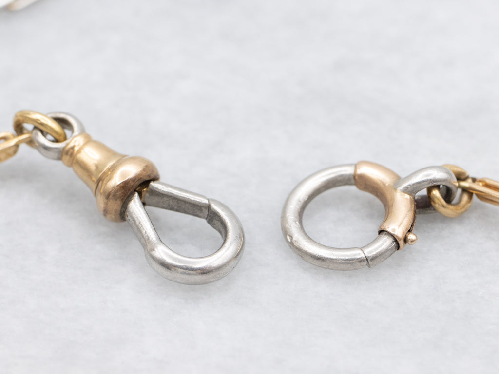 Alternating Gold and Platinum Antique Bar Link Pocket Watch Chain