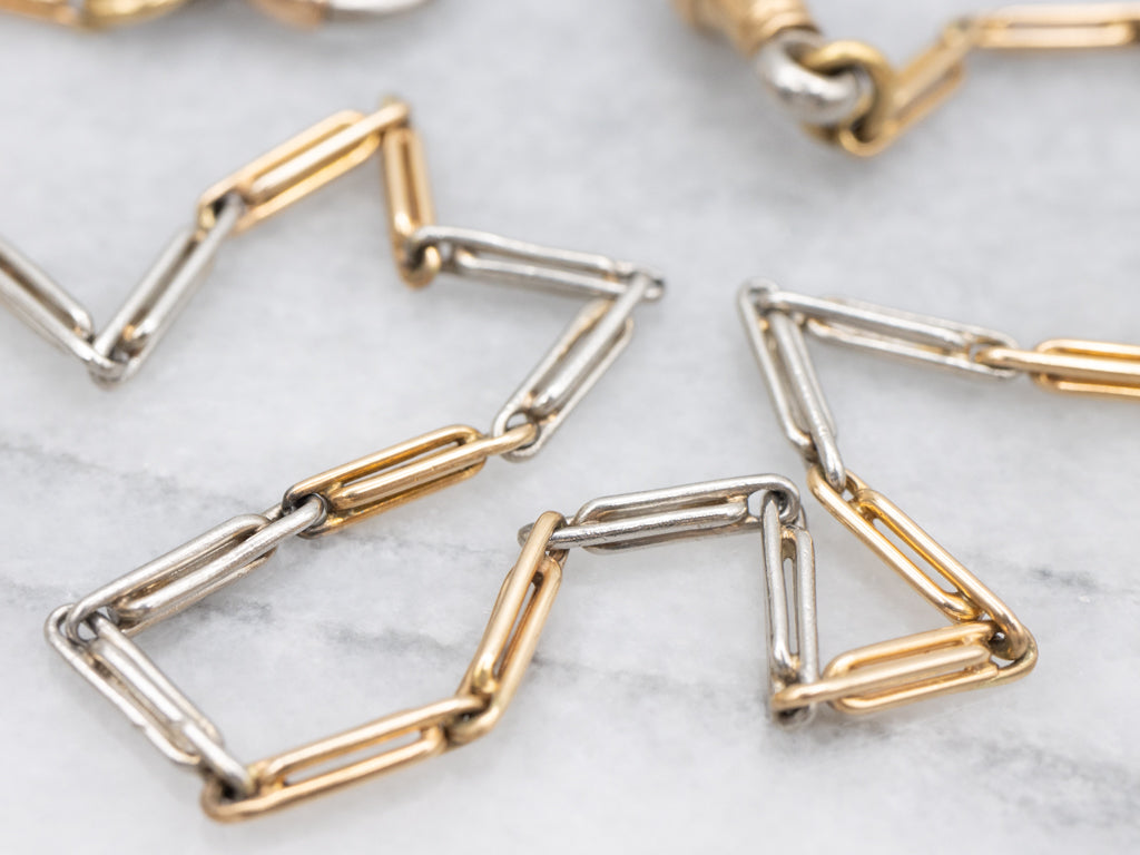 Alternating Gold and Platinum Antique Bar Link Pocket Watch Chain