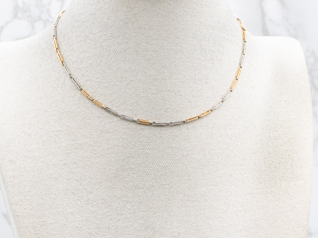 Alternating Gold and Platinum Antique Bar Link Pocket Watch Chain