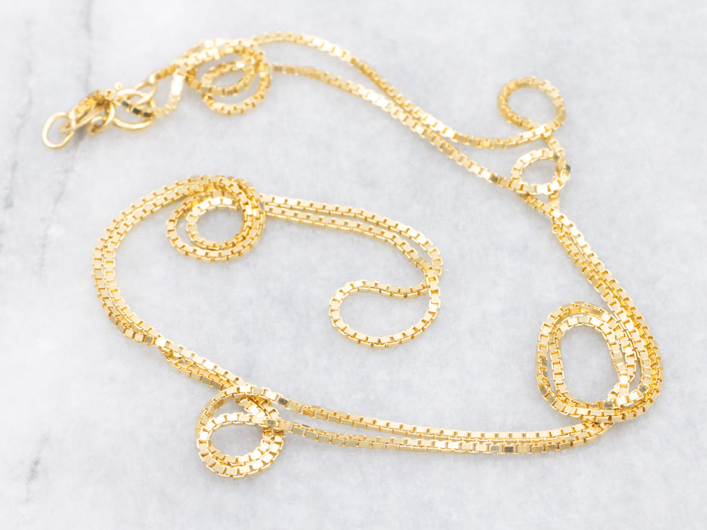 Long Italian Yellow Gold Box Chain