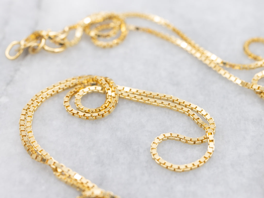 Long Italian Yellow Gold Box Chain