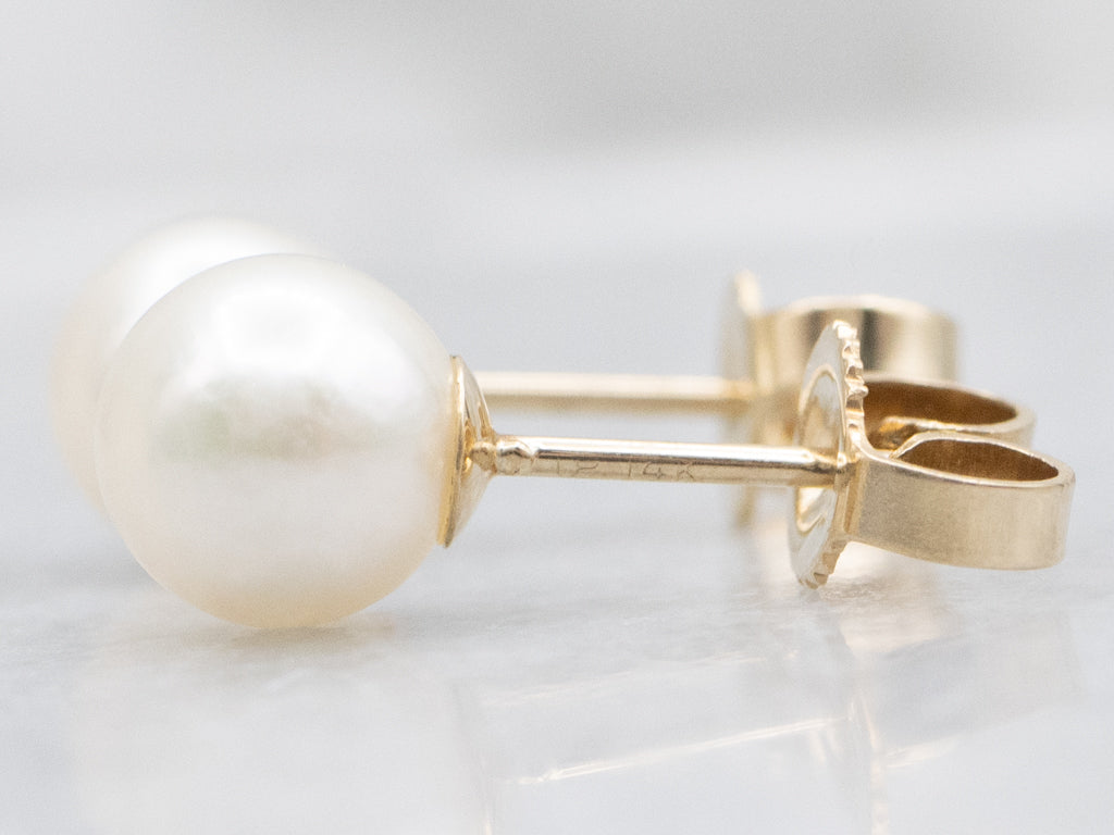 Saltwater Pearl Yellow Gold Stud Earrings