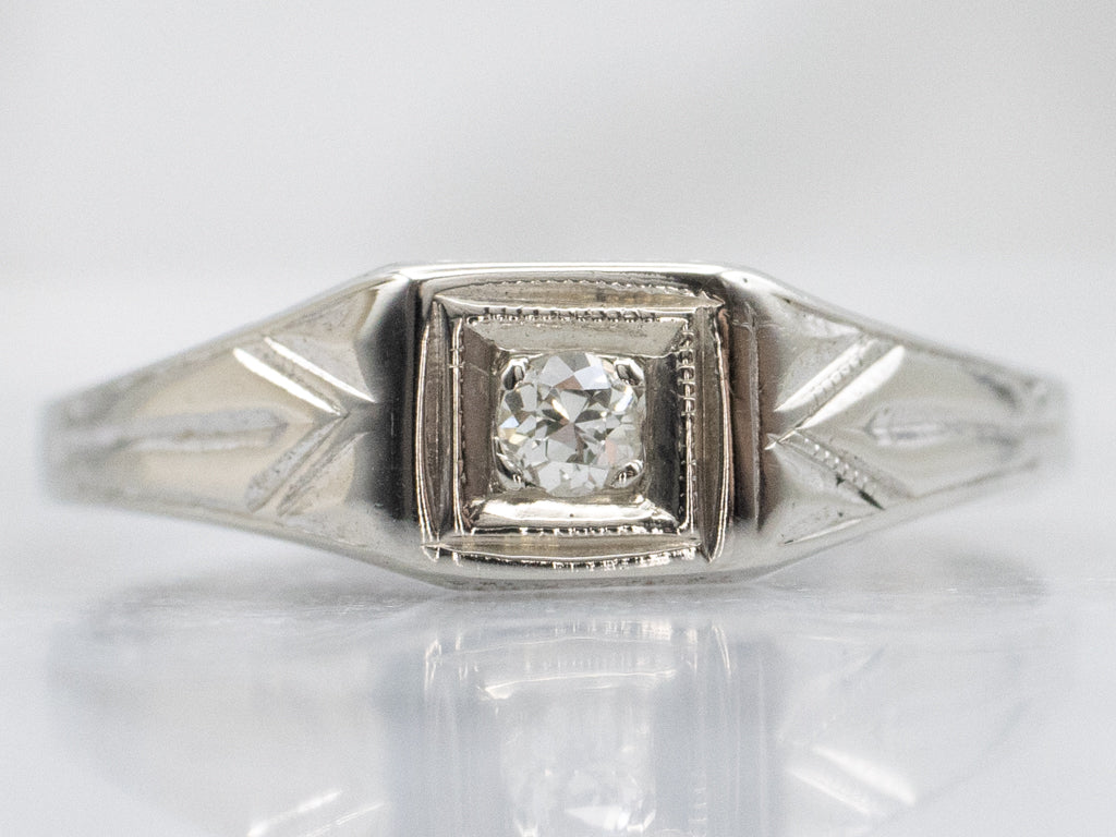 Early Retro-Era Diamond Solitaire Engagement Ring with Engravings