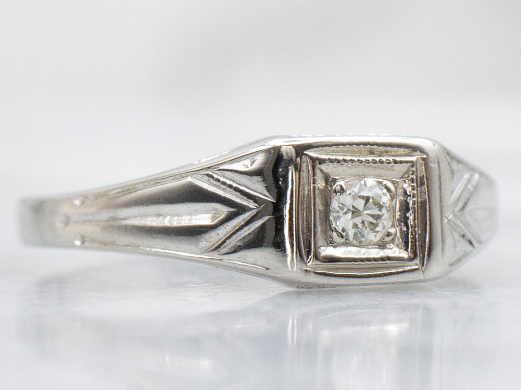 Early Retro-Era Diamond Solitaire Engagement Ring with Engravings